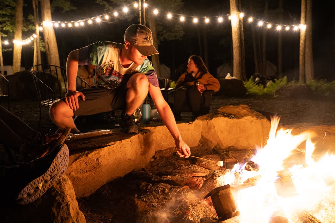 Roasting s'mores at the campfire