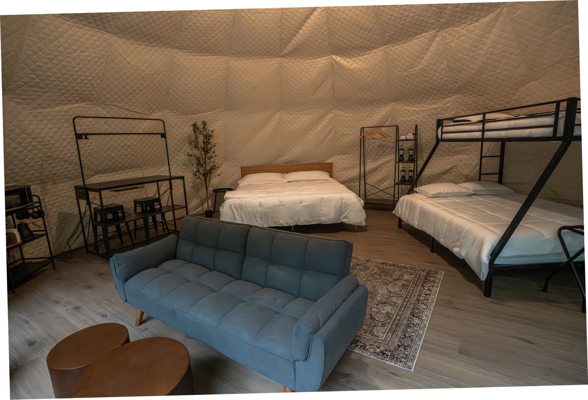 Family dome with king bed and bunk beds at Ferncrest Chambers Creek
